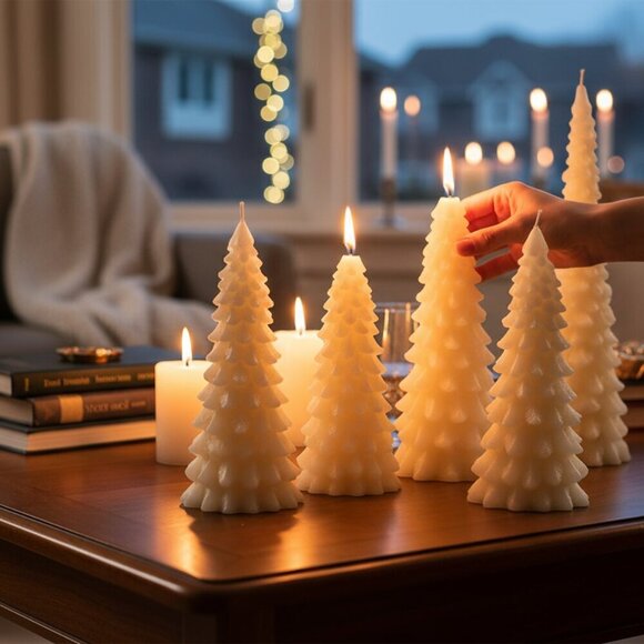 Pottery Barn Other - Pottery Barn Christmas Village Small & Medium Tree Shaped Candles set of 5